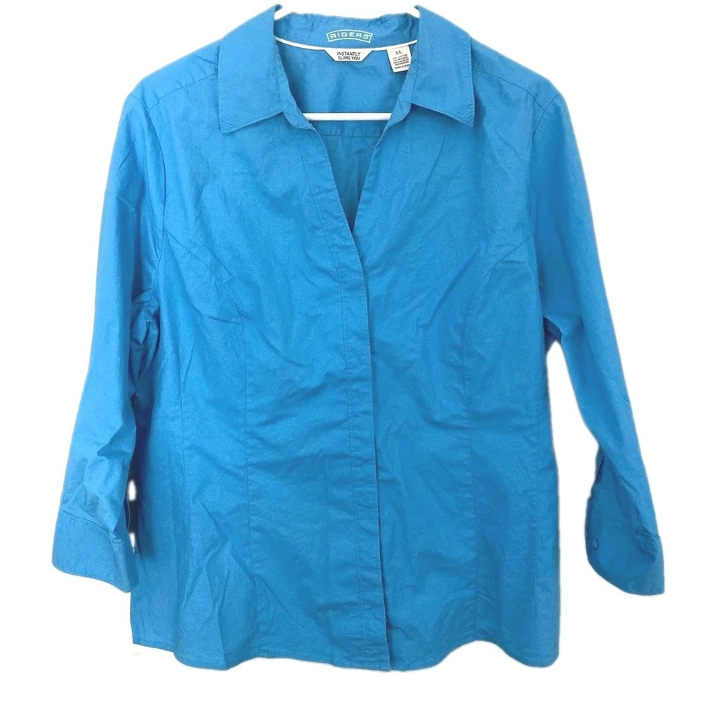 Riders Blouse Women XL Collar 3/4 Sleeve Stretch Instantly Slims You Equestrian